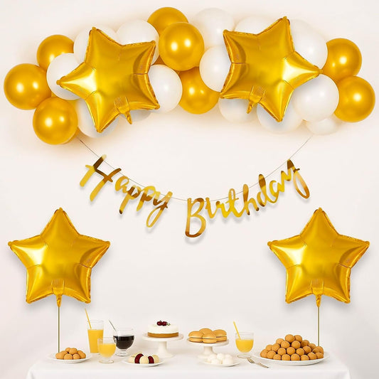 Golden Star Birthday Decoration Kit with Banner & Balloons – 26 Pcs Combo