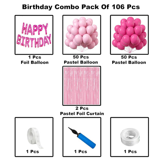 CRAZYKART 106-Piece Happy Birthday Pink Balloon Decoration Kit for Girls