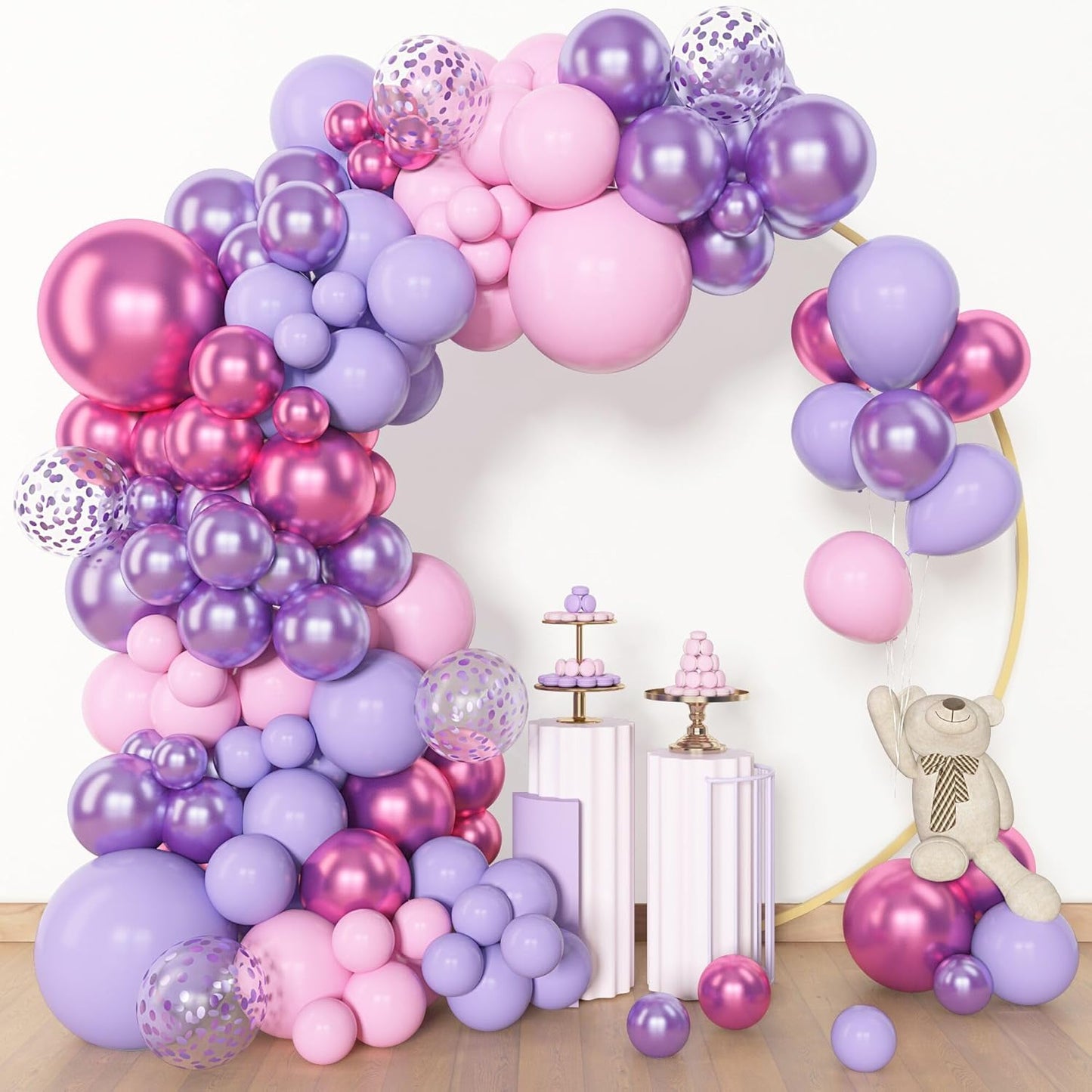 Pink Purple Latex Metallic Confetti Balloons kit - 153 Pcs Pack