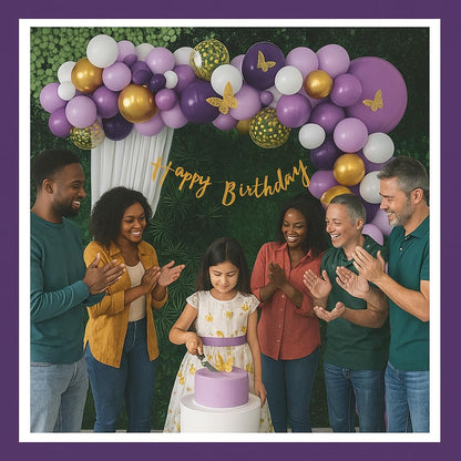Butterfly Theme Birthday Decoration Kit – 60 Pcs Purple & White