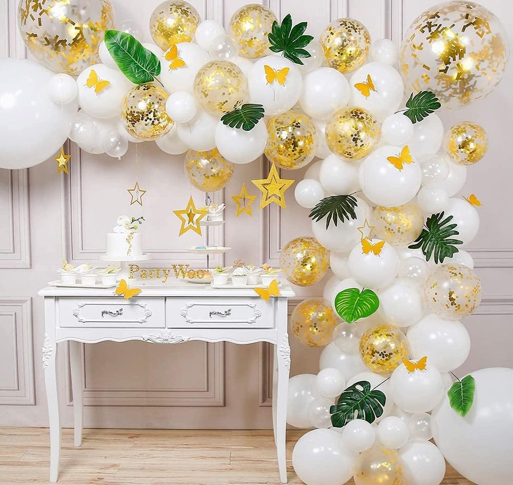Gold, Confetti & White Balloon Set - 60 Pcs
