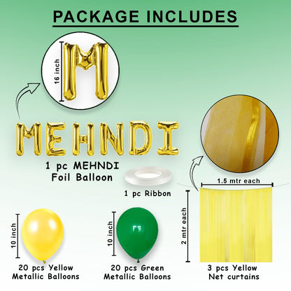 Mehndi Balloon Decoration Backdrop – Green & Yellow Theme 43Pcs Combo