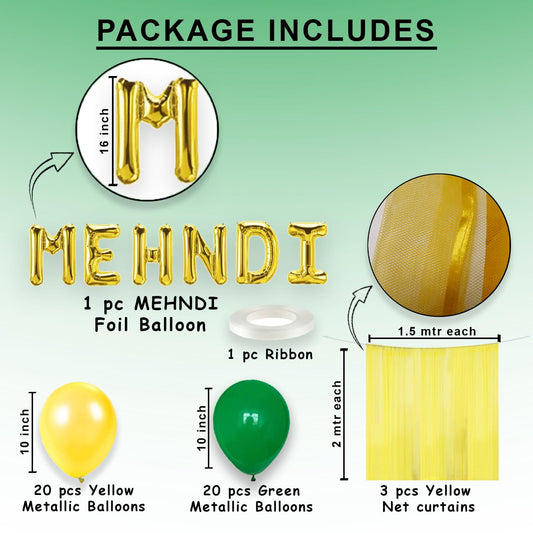 Mehndi Balloon Decoration Backdrop – Green & Yellow Theme 43Pcs Combo