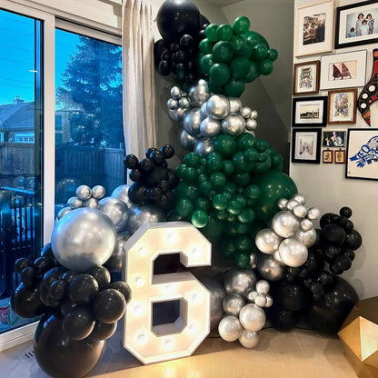 Metallic Confetti Balloons 60 Pack - Green Silver Black balloon for Wedding & Birthday Party