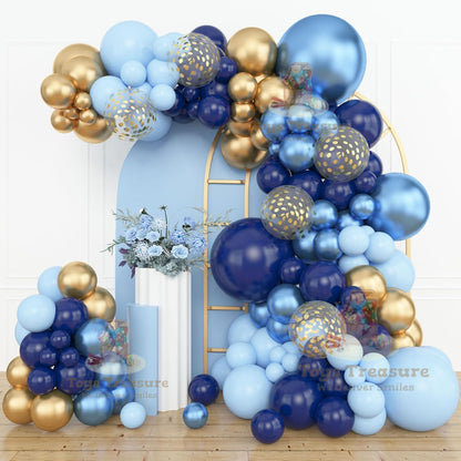 Blue Gold Latex Metallic Confetti Balloons kit - 153 Pcs Pack