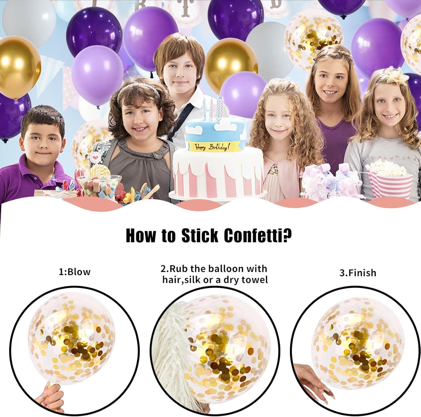 60 Pcs Metallic Gold Purple Confetti Balloons for Wedding & Birthday Party