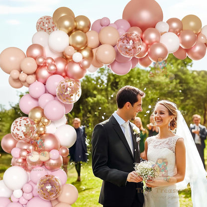 Rose Gold Pink Birthday Decorations Kit for Girls - 104 Pcs Combo