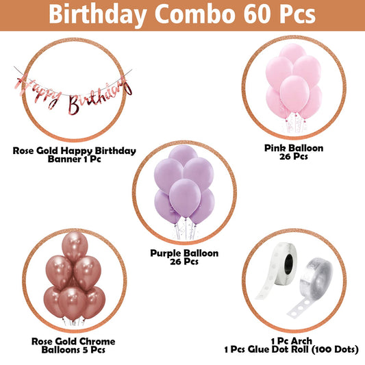 Metallic Pink & Blue Birthday Balloon Decoration Kit – 60 Pcs Combo