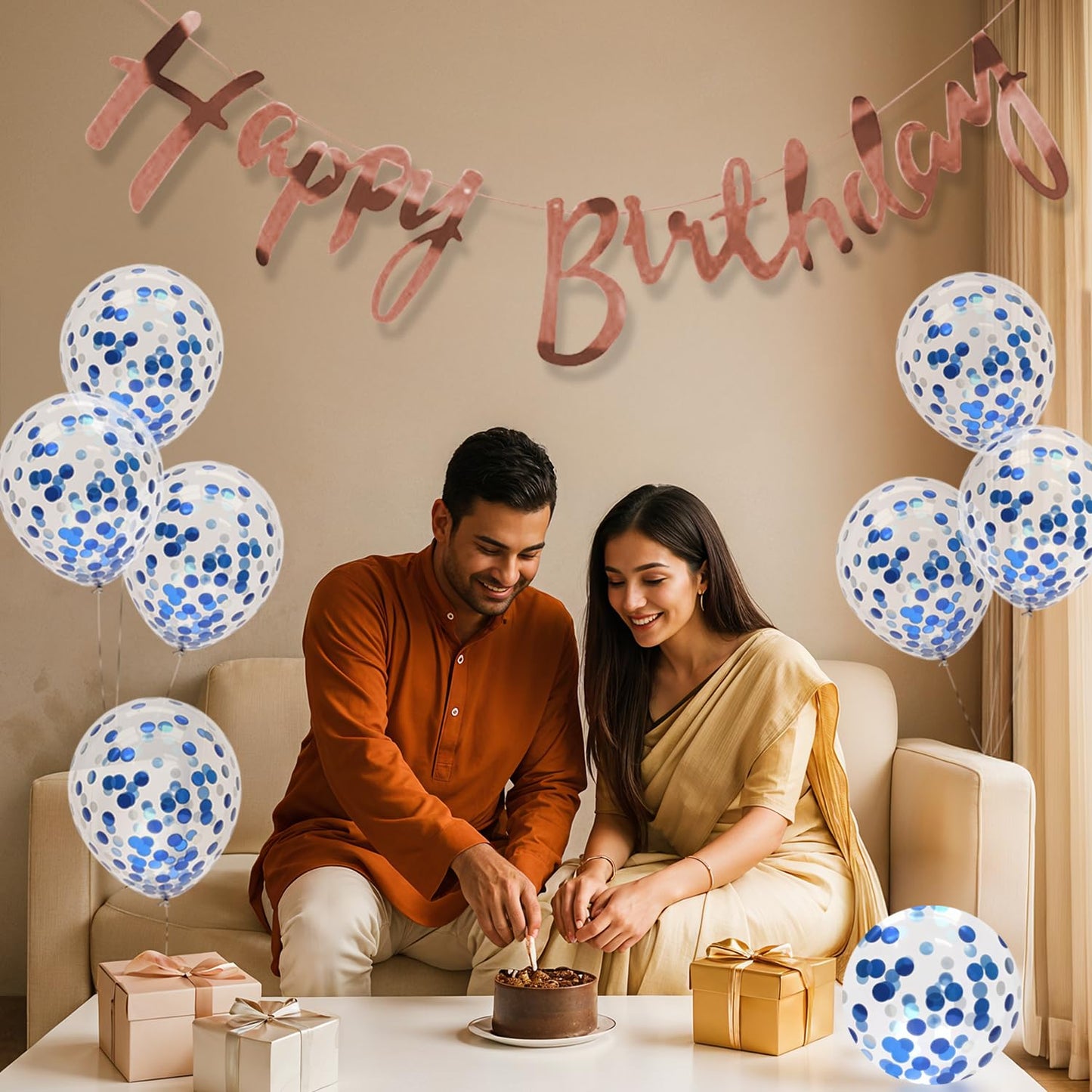 Blue & White Confetti Birthday Decoration Kit – Set of 9 Pcs