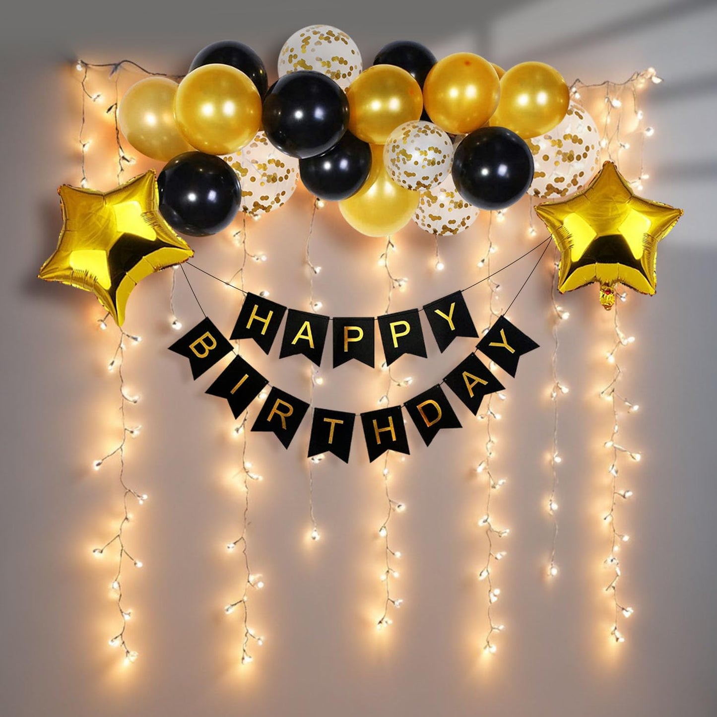 Black & Gold Birthday Decoration Kit - Set of 19 Pcs