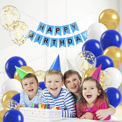 60pcs Metallic Gold Blue White Confetti Balloons for Wedding & Birthday