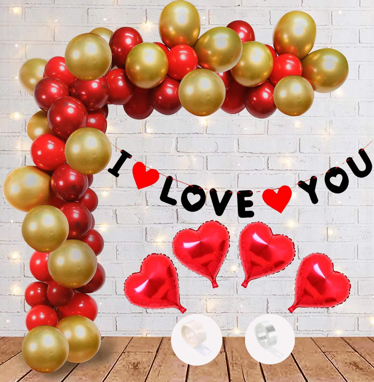 68 PCS I Love You Decoration Combo – Romantic Red & Gold Theme