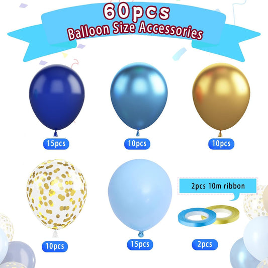 60 Pcs Metallic Blue Gold Confetti Balloons for Wedding & Birthday Party