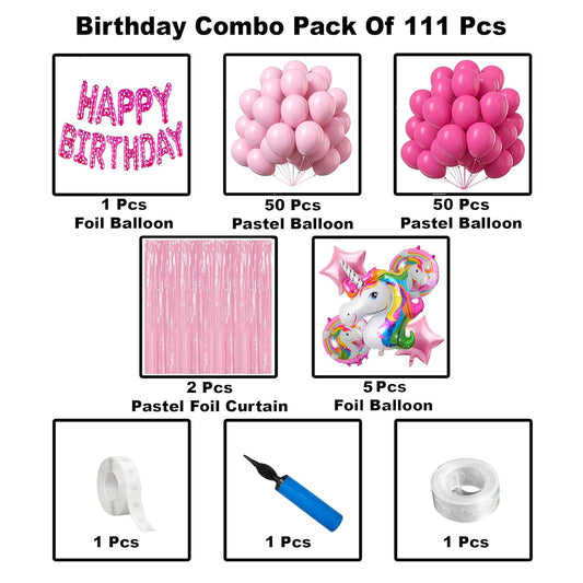 Delightful Unicorn Theme Happy Birthday 111-Piece Balloon Decoration Kit for Girls