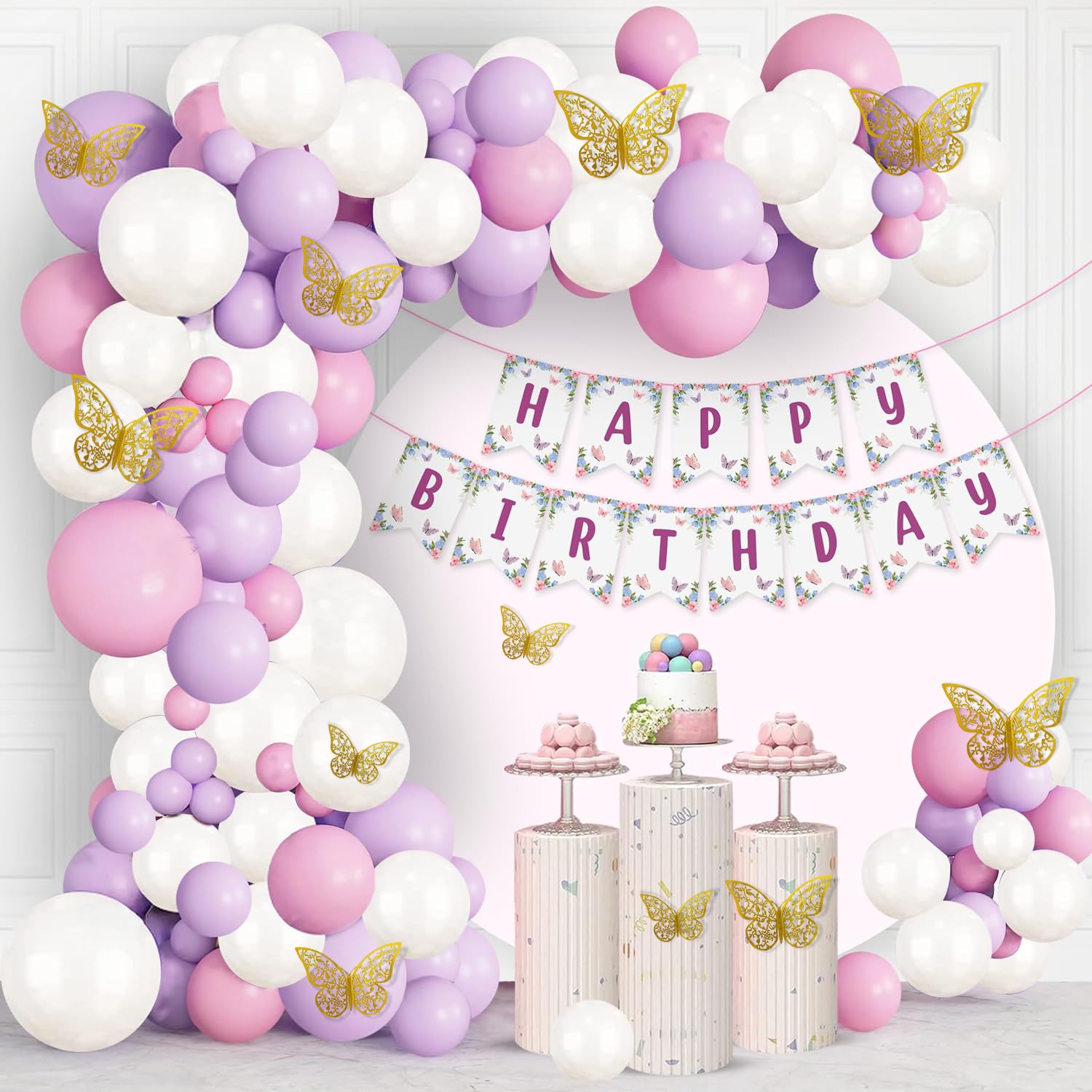 75-Piece Pink Purple Butterfly Birthday Decoration Kit - Ultimate Party Propz Set