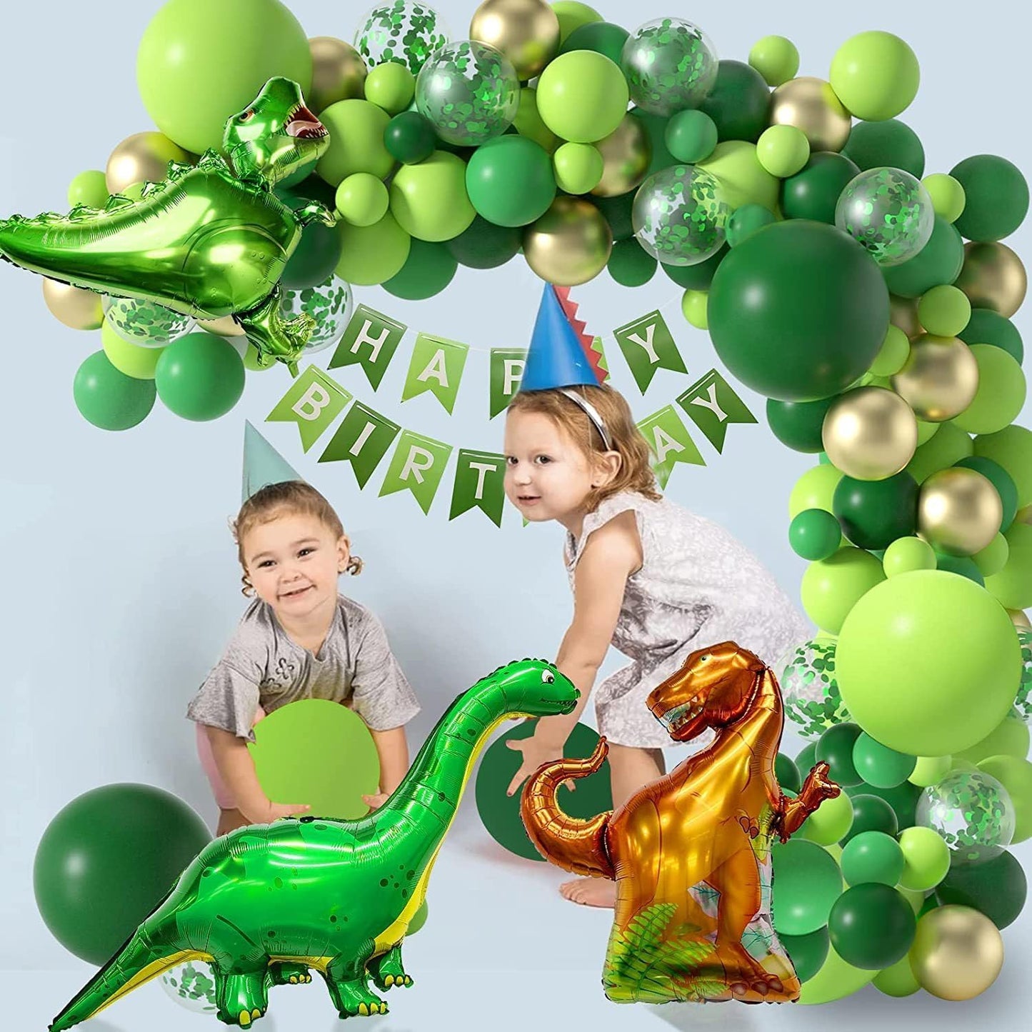 120-Piece Epic Dinosaur Birthday Party Kit - Jungle Green Dino Balloons & Banner