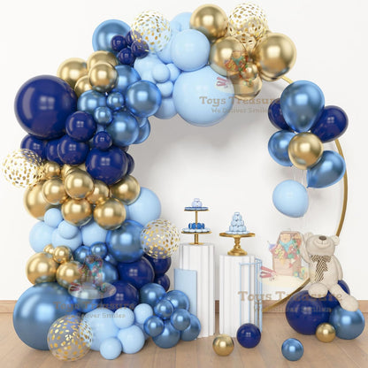 Blue Gold Latex Metallic Confetti Balloons kit - 153 Pcs Pack