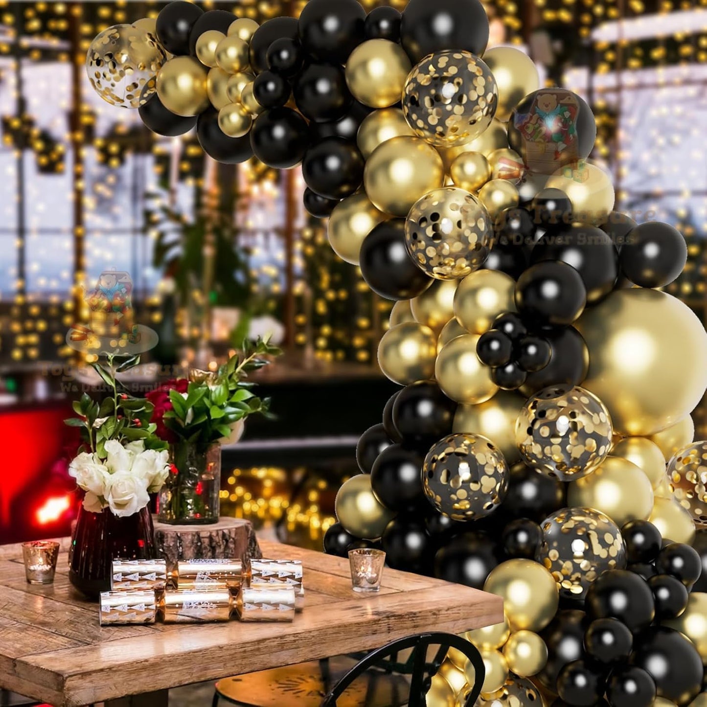 Black Gold Birthday Decorations Kit for Boys - 104 Pcs Combo