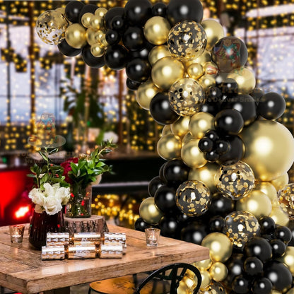 Black Gold Birthday Decorations Kit for Boys - 104 Pcs Combo