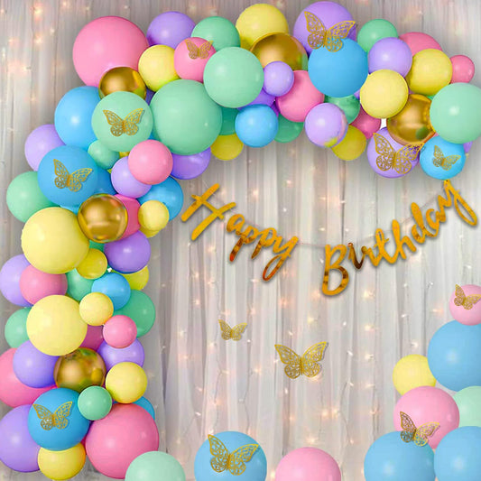 81-Piece Rainbow Butterfly Birthday Decoration Kit with Golden Banner for Girls