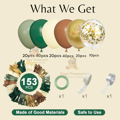 Brown Green Gold Balloons Decoration kit - 153 Pcs Pack