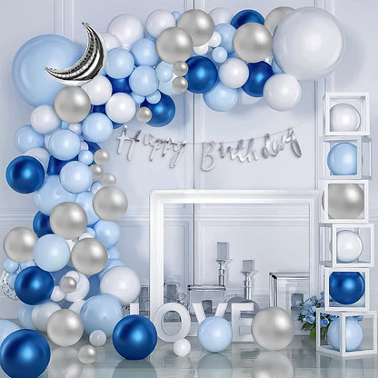 Blue Theme Birthday Decoration Items Kit For Boys - 64 Pcs Combo