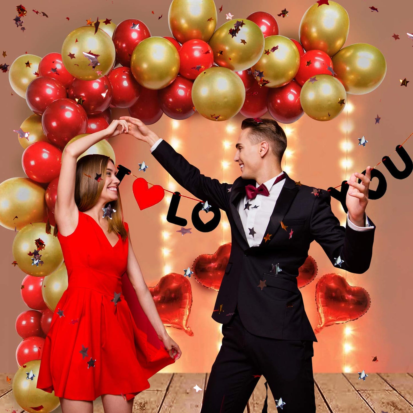 68 PCS I Love You Decoration Combo – Romantic Red & Gold Theme