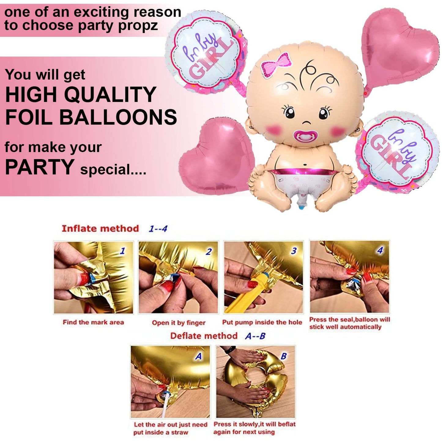 Delightful Pink Baby Shower Decoration Set - 5 Foil Balloons Welcome Baby