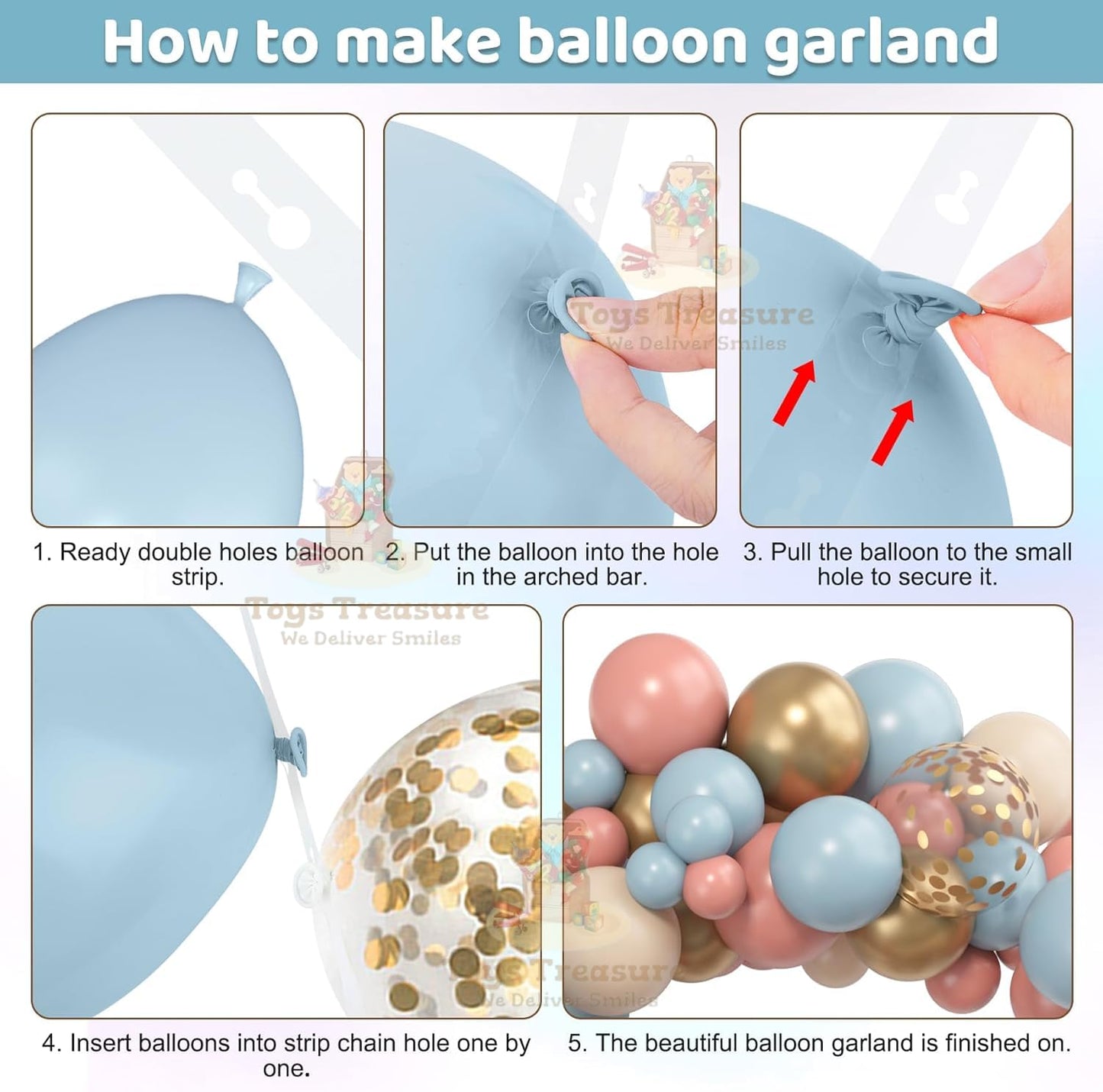 Pink, Blue Gold Latex Metallic Confetti Balloons kit - 153 Pcs Pack