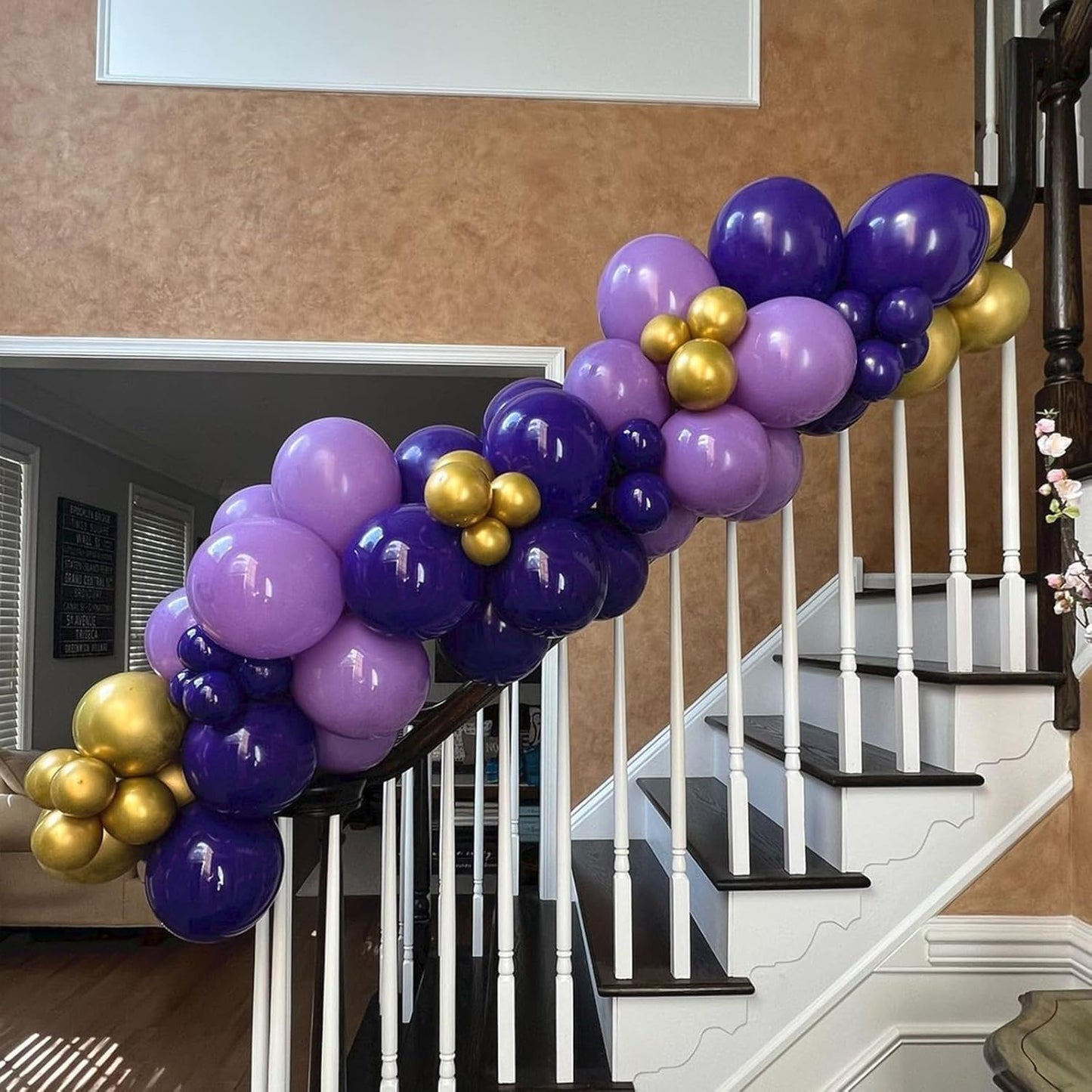 60 Pcs Metallic Gold Purple Confetti Balloons - Wedding & Birthday Party