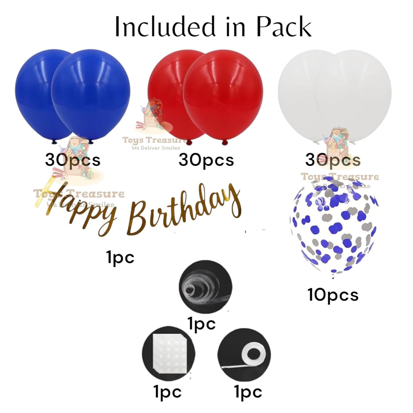 104Pcs Birthday Decoration Kit - Blue Red White Balloons
