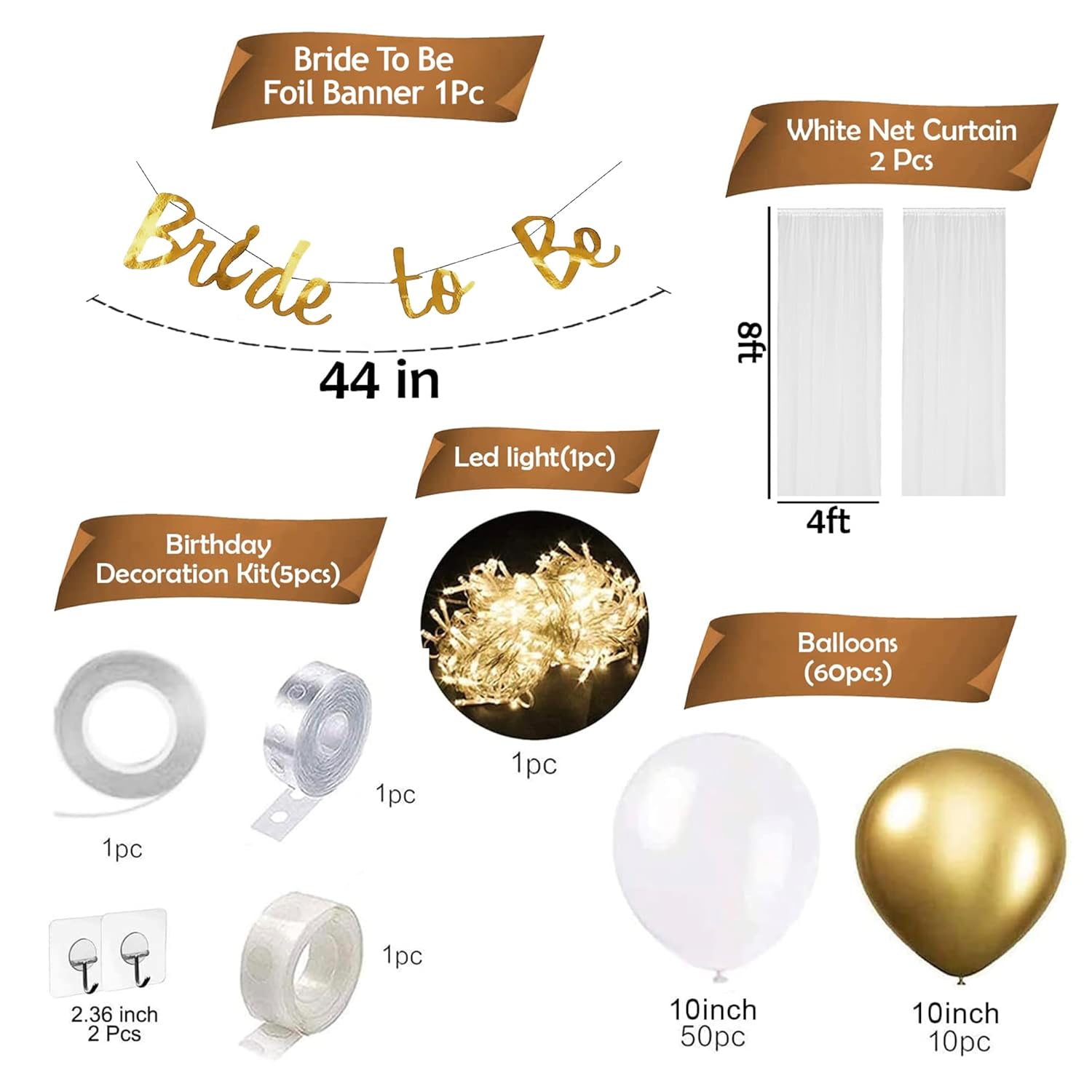69-Piece Bride-to-Be Party Decoration Kit: Elegant White & Gold Bridal Shower Set
