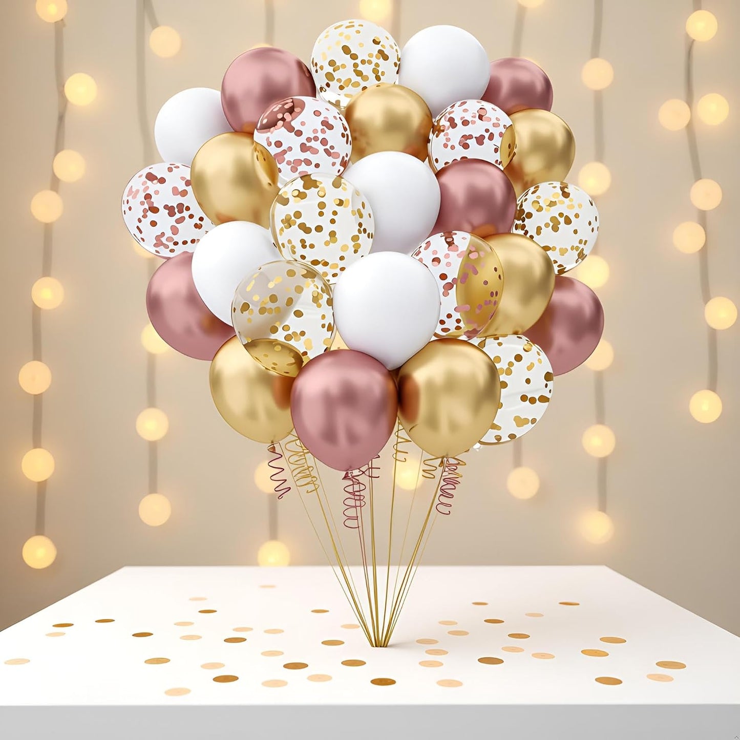 60 Pcs Metallic Rose Gold White and Gold Confetti Balloons for Wedding & Birthday Party