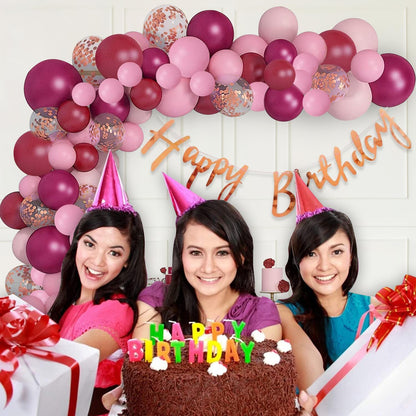 66-Piece Burgundy Birthday Decoration Kit for Girls & Wife - Party Propz Festive Balloons & Cardstock Decor Set