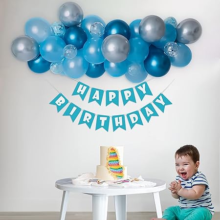 110 Blue Theme For Birthday Decoration Items Kit For Boys 63 pcs Pack