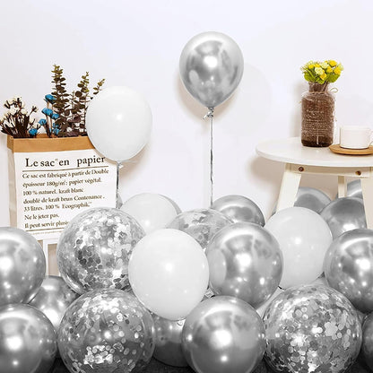 White Silver Balloon Garland Kit - 104 Piece with Confetti Balloons