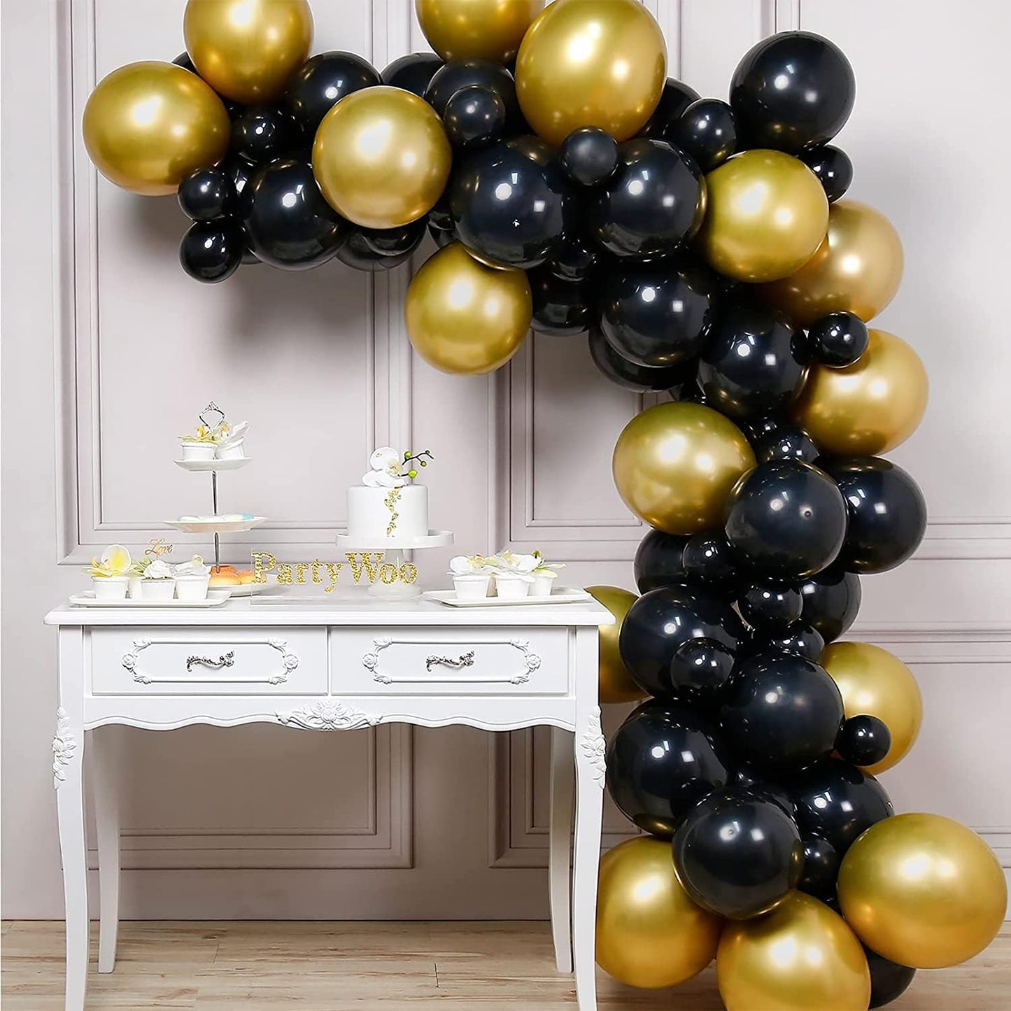 50 Pcs Black Gold Metallic Chrome Balloons for Birthday Party