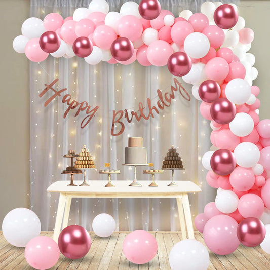 Pink & Rose Gold Balloon | Happy Birthday Decoration Kit – 66 Pcs Combo