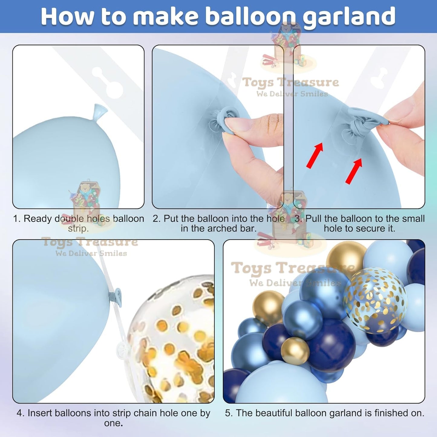 Blue Gold Latex Metallic Confetti Balloons kit - 153 Pcs Pack