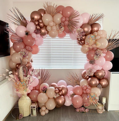 Rose Gold Pink Birthday Decorations Kit for Girls - 104 Pcs Combo