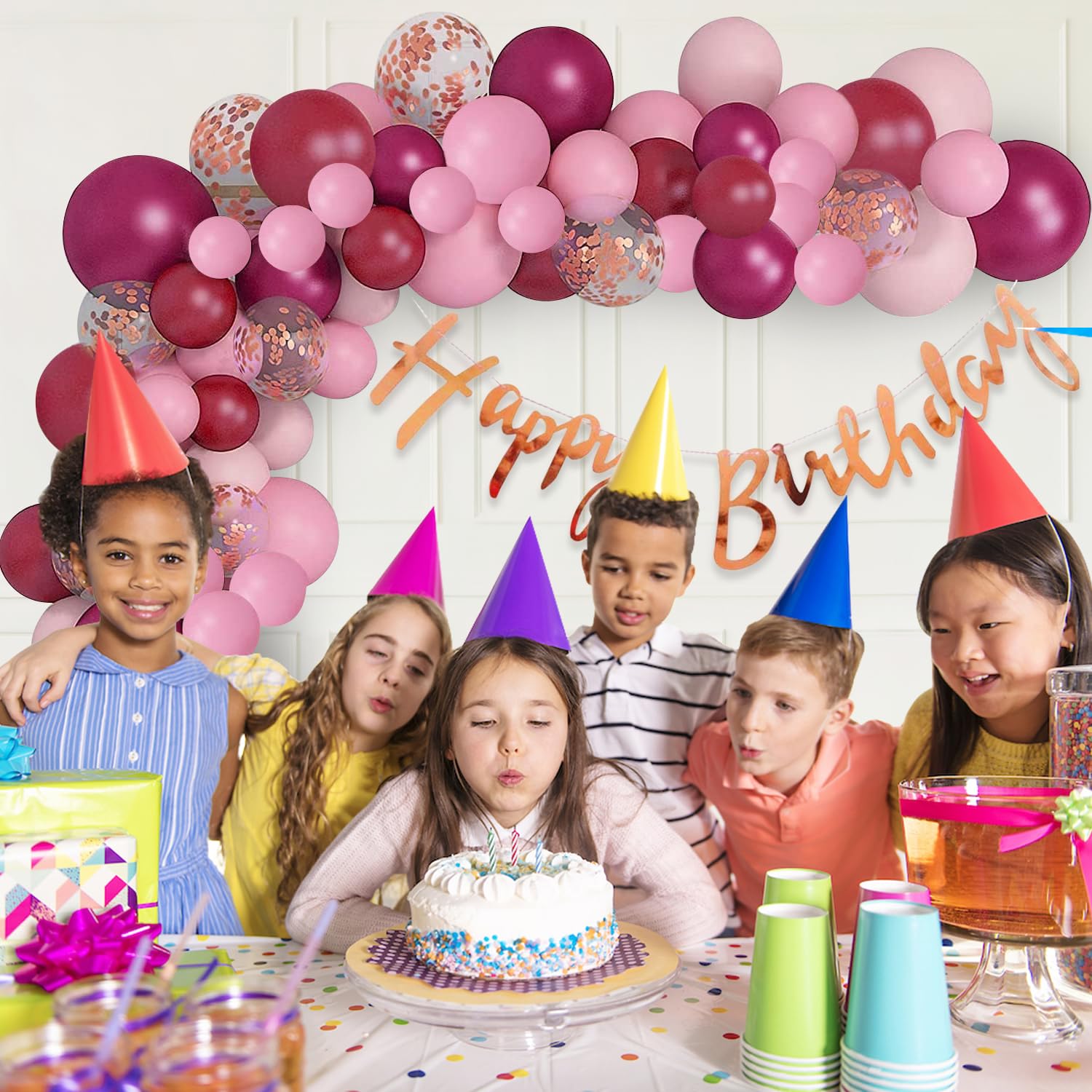 66-Piece Burgundy Birthday Decoration Kit for Girls & Wife - Party Propz Festive Balloons & Cardstock Decor Set