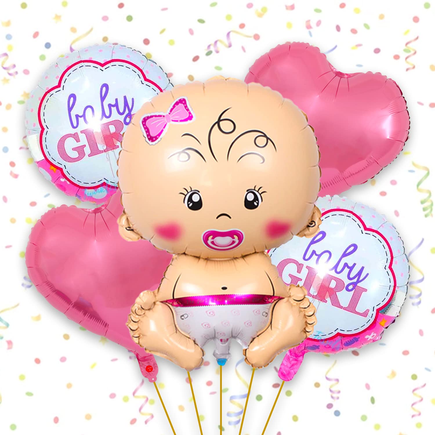 Delightful Pink Baby Shower Decoration Set - 5 Foil Balloons Welcome Baby