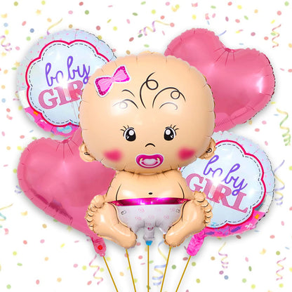 Delightful Pink Baby Shower Decoration Set - 5 Foil Balloons Welcome Baby