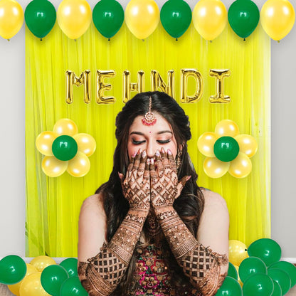 Mehndi Balloon Decoration Backdrop – Green & Yellow Theme 43Pcs Combo