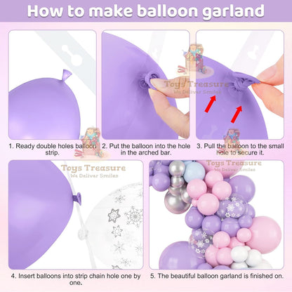 Purple Silver Latex Metallic Confetti Balloons kit - 153 Pcs Pack
