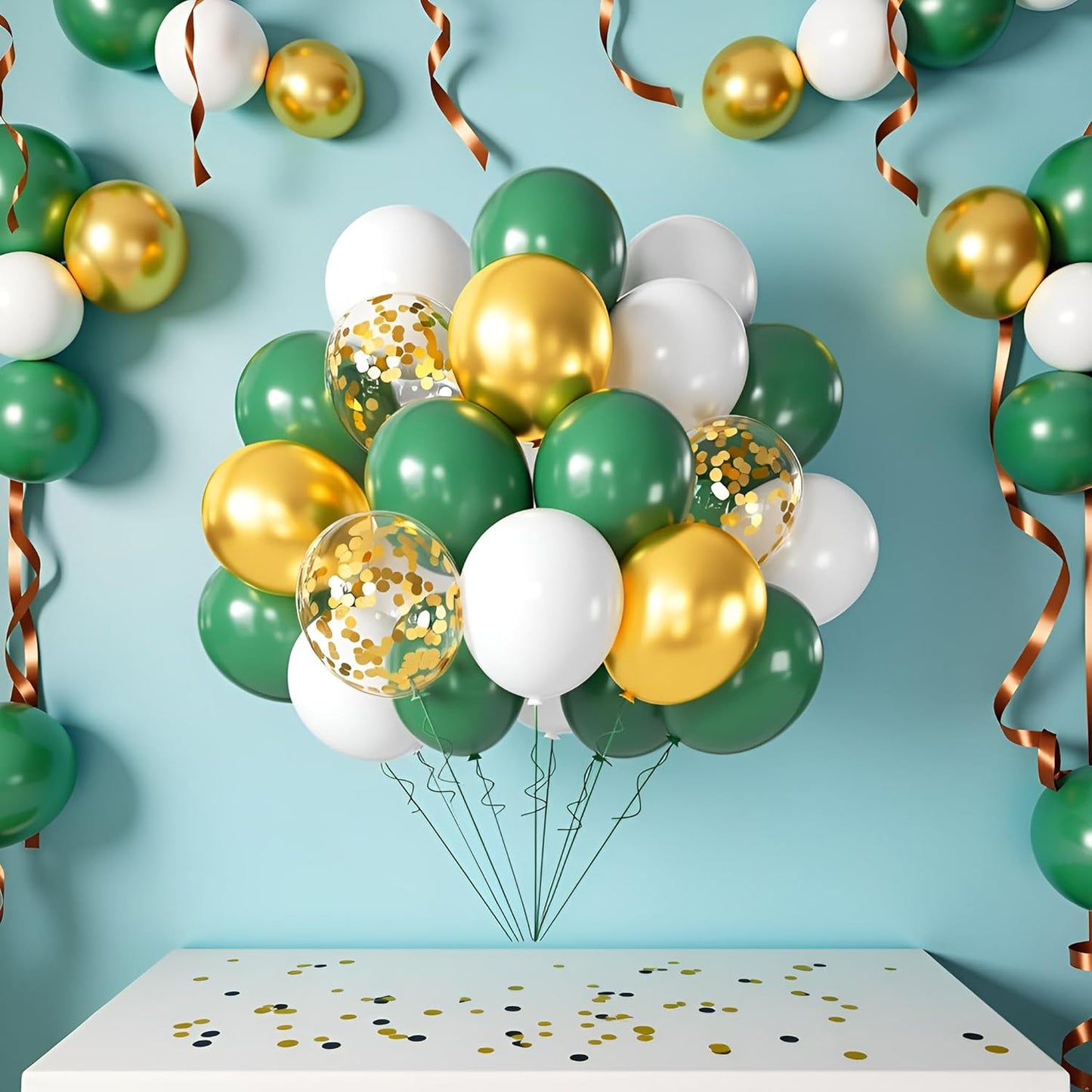 50 pcs Metallic Gold Green White Balloons for Birthday decoration
