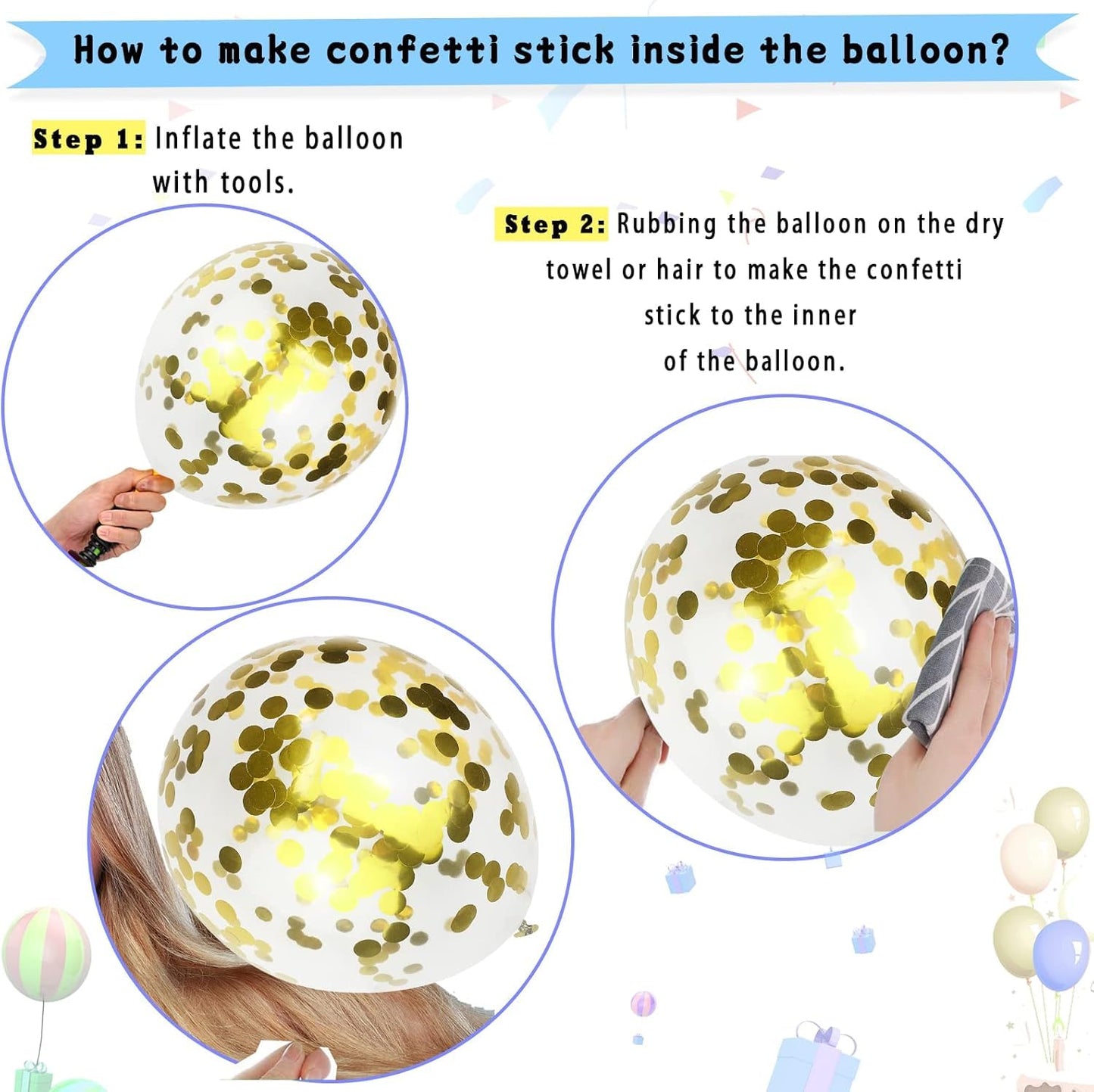 60 Pcs Metallic Blue Gold Confetti Balloons for Wedding & Birthday Party