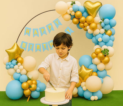 Luxurious 49-Piece Blue White Gold Birthday Balloon Arch Banner Decoration Kit