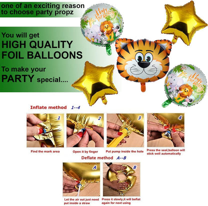 Jungle Safari Happy Birthday Foil Balloon Set - 5 Animal Themed Party Decorations