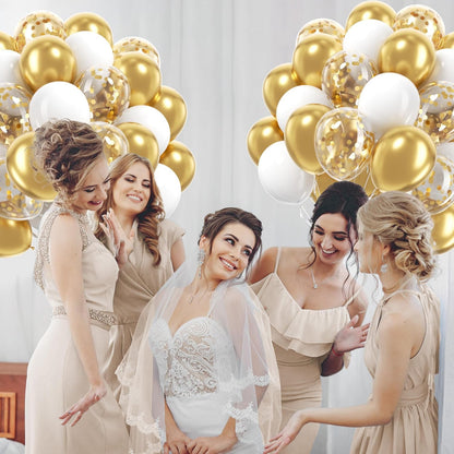 60 Pcs Metallic Gold White Confetti Balloons  for Wedding & Birthday Party